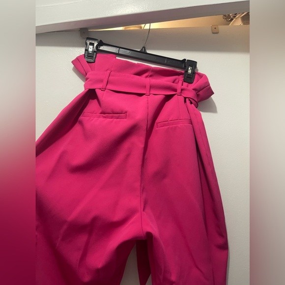 Pink paper bag waist trouser with belt - Picture 5 of 5